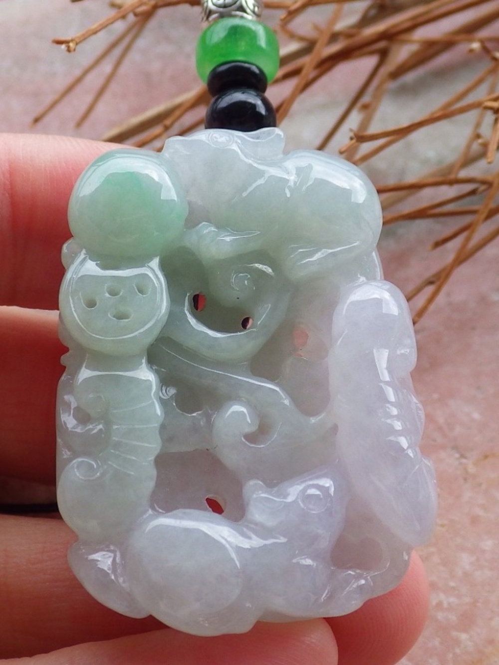 Certified Natural Burma A Jade Jadeite Mouse Zodiac Lotus Coin Pendant Necklace